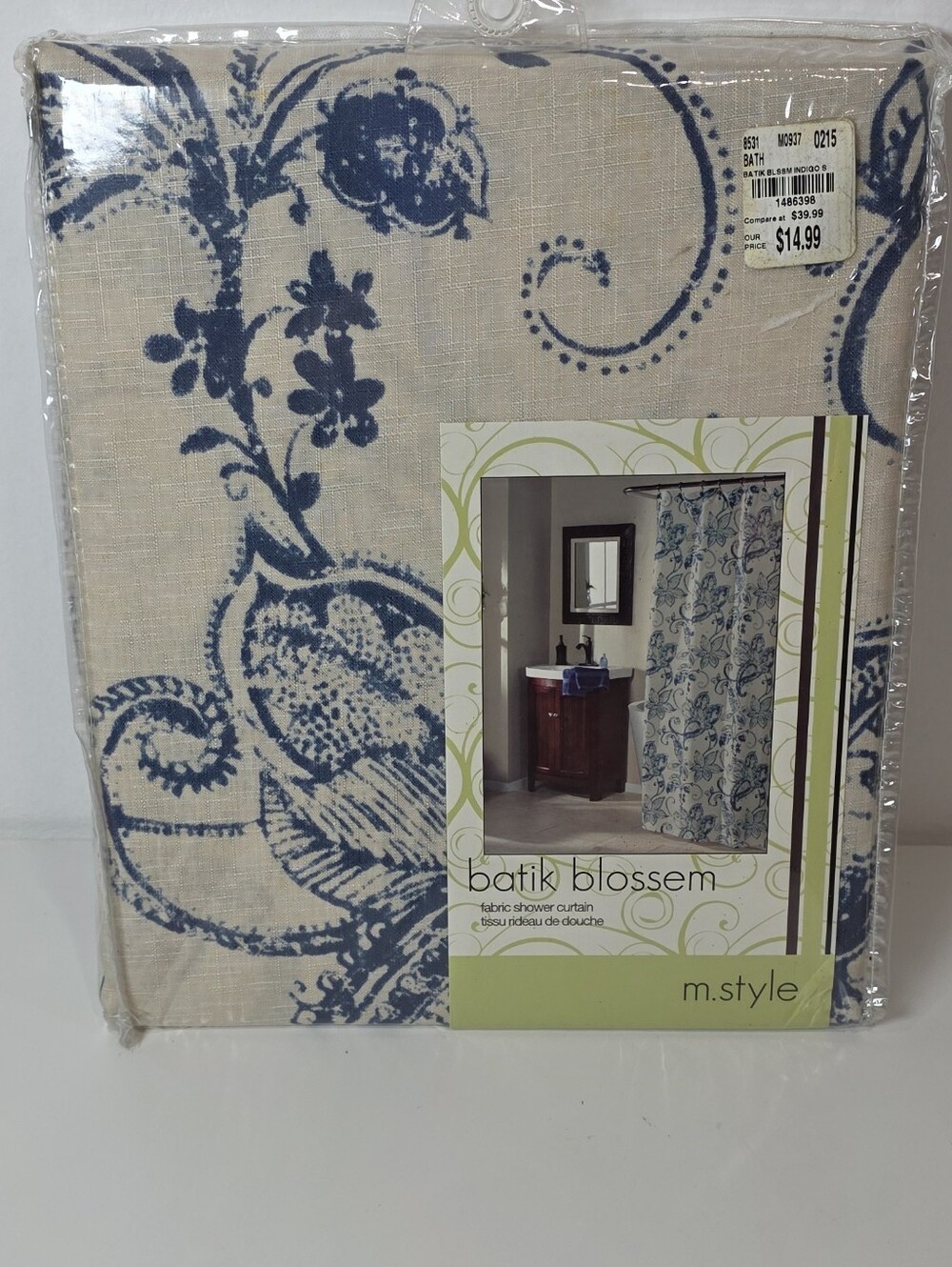 Batik Blossem Fabric Shower Curtain 70in X 72in